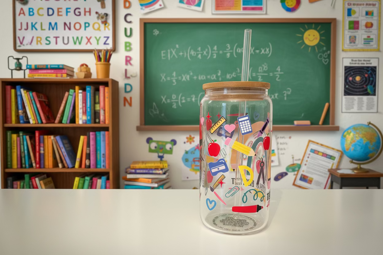20 oz Glass Teacher Tumbler with Reusable Straw