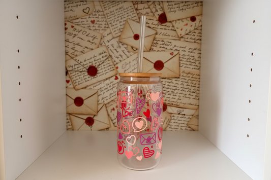 20 oz Glass Tumbler with Heart & Letter Design