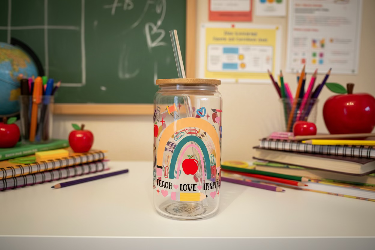20 oz Glass Teacher Tumbler with Reusable Straw